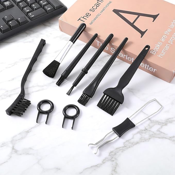 9 Pcs Keyboard Cleaning Kit with Keycap Puller & Switch Puller, Mini Keyboard Cleaner Tool Kit PP Handle Nylon Anti Static Electronic Dust Cleaning Brush for Mechanical Keyboard