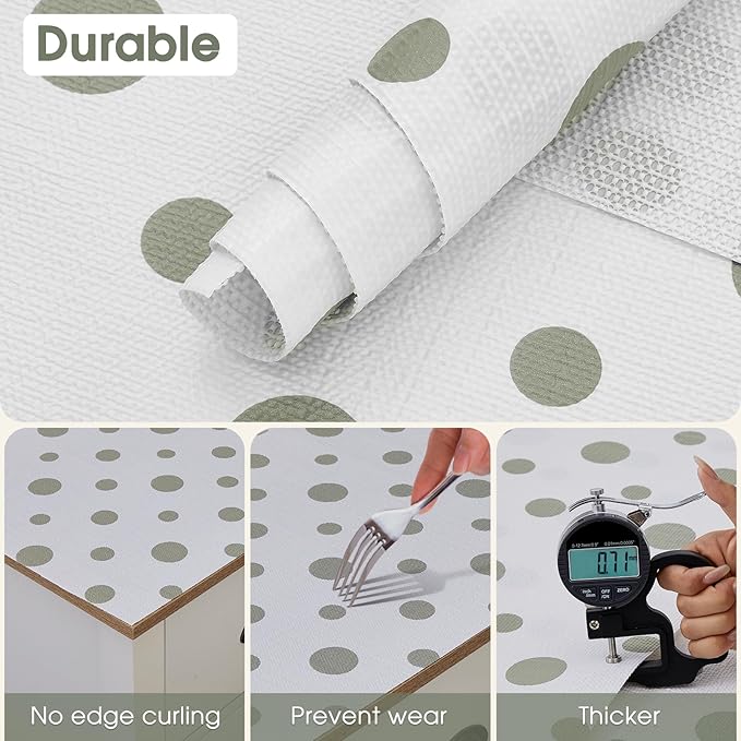 Drawer and Shelf Liner, Non-Slip Kitchen Cabinet Liners Non-Adhesive Thick Strong Grip Waterproof Washable Mats Protect Dresser Shelves Cupboard Bathroom Cabinets, Polka Dot, 24 in X 30 FT