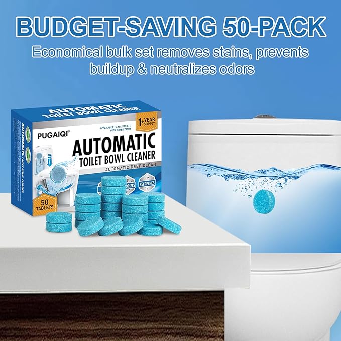 Toilet Bowl Cleaner Tablets Blue Toilet Tank Cleaners, Septic-Safe Hard Water Stain Remove, Odor Remover Bathroom& Effervescent Stain, Automatic Toilet Cleaning & Deodorizer,50 Count Automatic—good50