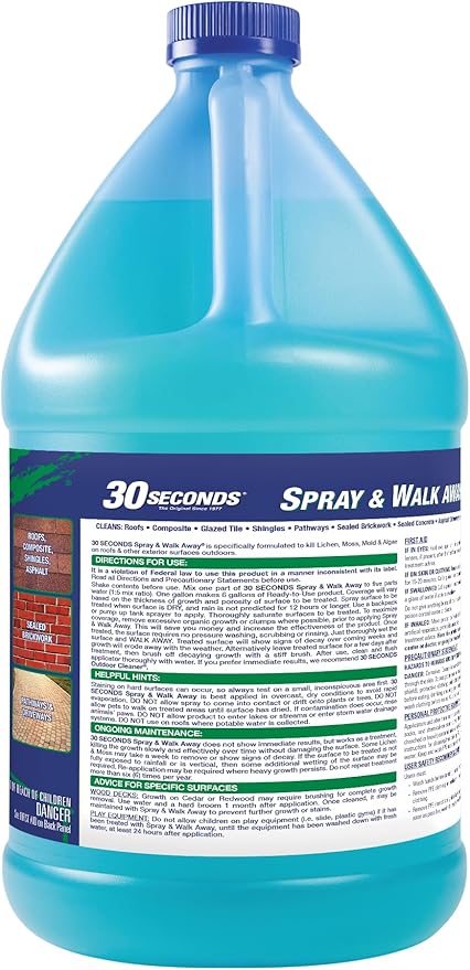30 SECONDS Mold and Mildew Stain Remover Concentrate | Spray & Walk Away Outdoor Cleaner | 1 Gallon