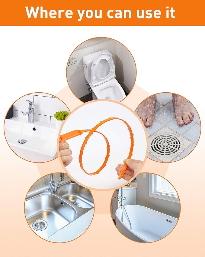 25 Inch Snake Drain Clog Remover Tool, 6PCS Hair Drain Cleaner Tool, Hair Cather Shower Drain Tool, Drain Auger hair Cleaning Tool for Shower Kitchen Sink Bath Tub Bathroom