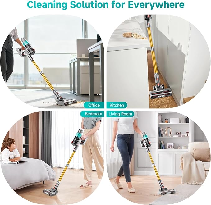 Cordless Vacuum Cleaner: 40KPA Powerful Suction Cordless Stick Vacuum Cleaners for Home, Anti-Tangle Brush, Lightweight, 6-in-1 Rechargeable Vacuum for Pet Hair/Carpet/Hard Floor(Green)
