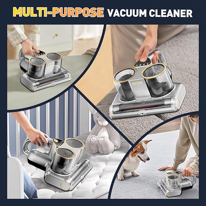 Mattress Vacuum Cleaner, 16kPa Bed Vacuum Cleaner with 253.7nm UV-C Light, Ultrasonic & 140℉ Heating, Dual Cup & Widen Suction Port Handheld Vacuums for Bed, Sofa, Couch, Crib (500W, Corded)