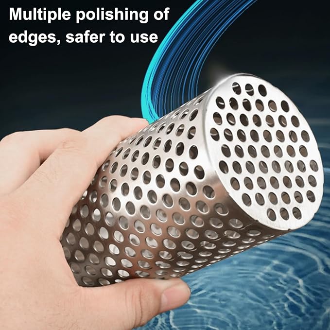 2" Commercial Floor Drain Strainer, 6'' High, Thick Perforated 316 Stainless Steel and Finely Polished Drain Basket for Restaurant/Factory/Kitchen