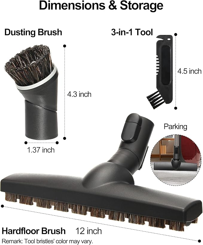 Horse Hair Floorhead for Miele Vacuum Cleaners, 12" Wide Hardwood Floor Brush as Vacuum Attachment Replacement Parts, Soft Bristles Head & Wheels Ideal for Hard Floors Cleaning