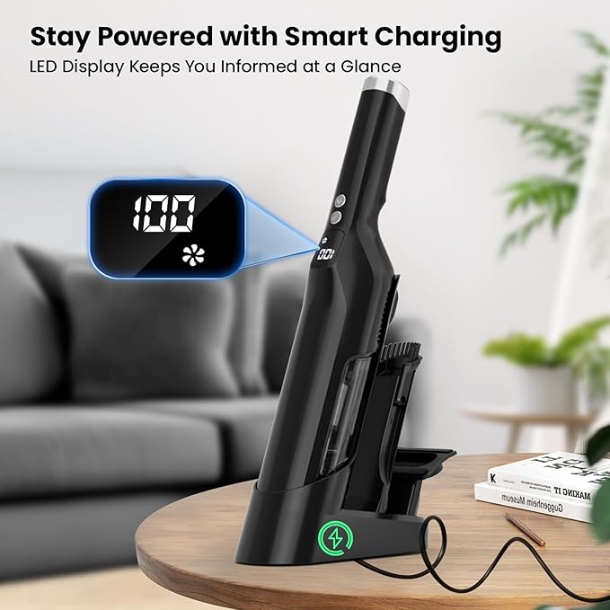 Handheld Vacuum Cordless, 23Kpa Car Vacuum with Brushless Motor, Charging Dock, Rechargeable, 1.5lbs Portable Handheld Vacuum with 2-Speed for Home/Car/Pet(Black)