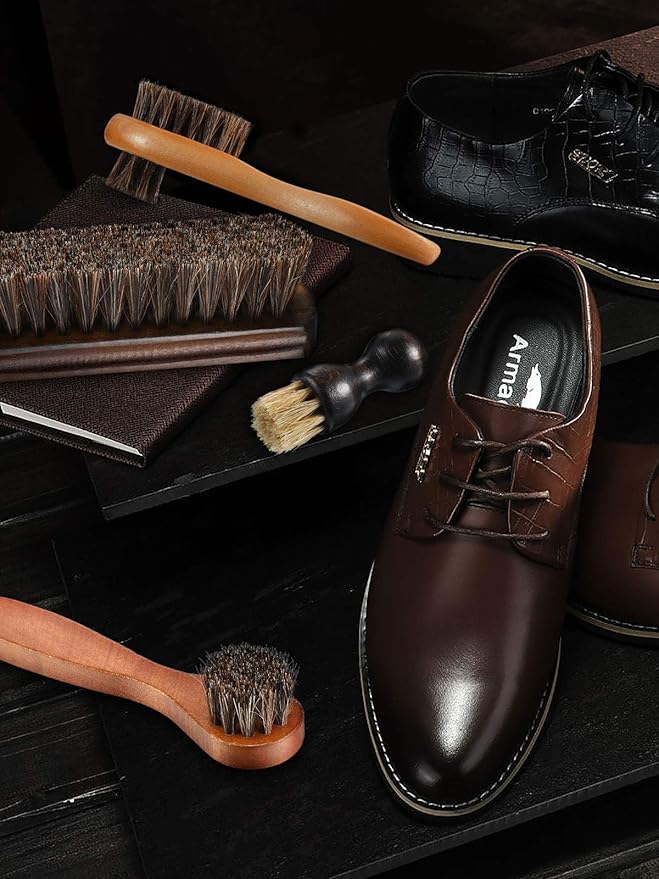 Youngjoy 6 Pieces Horsehair Shine Shoes Brush Kit Polish Dauber Applicators (B)