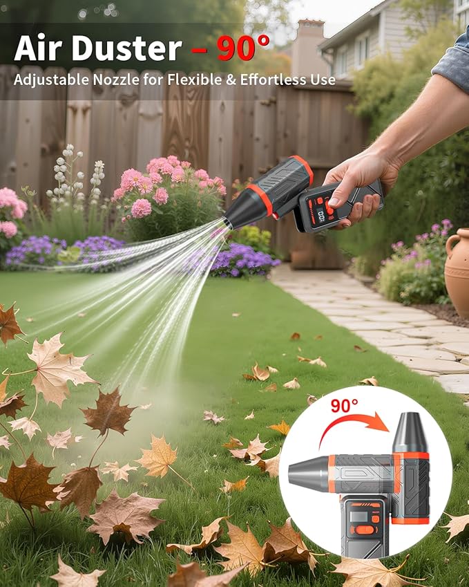Compressed Air Duster, 150000RPM Electric Air Duster with 8000mAh Rechargeable Battery, Stepless Speed, 90° Adjustable Nozzle & LED Light, Cordless Mini Air Blower for Pc, Keyboard, Car, Home,Outdoor
