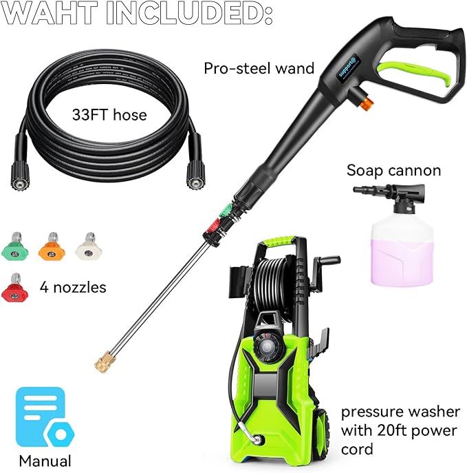 5000 PSI Adjustable Pressure Cleaner, 2025 New Power Cleaner Pressure Adjustable (2500PSI-5000PSI) with 33ft Pressure Hose, 4 Nozzle and Detergent Tank for Cars, Upgraded 7050