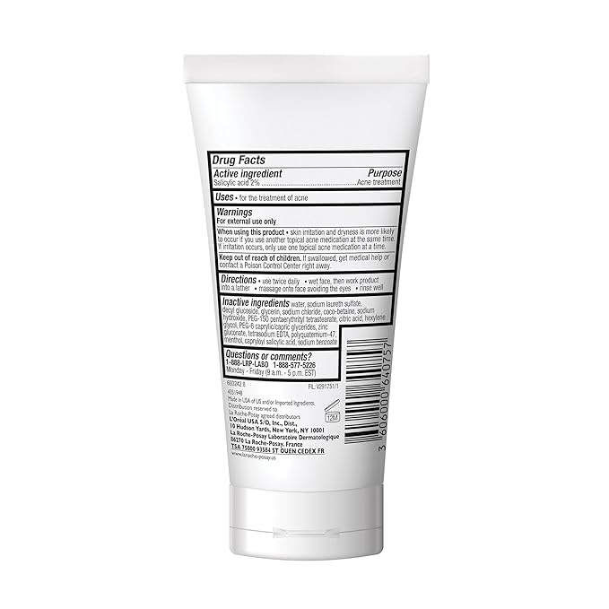 La Roche-Posay Effaclar Medicated Gel Cleanser, 2% Salicylic Acid Cleanser + LHA + Glycerin, Foaming Acne Face Wash, Helps Clear & Prevent Acne Breakouts, Oil Free, Targets Excess Oil