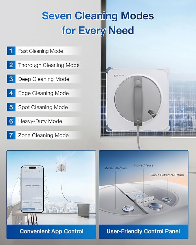 ECOVACS WINBOT W2S Omni Window Cleaning Robot, with 6-in-1 Multifunction Station, TruEdge Edge-to-Edge Precision, Triple Wide-Angle Spray Nozzles, 12-Level Safety System, Dual Power Modes