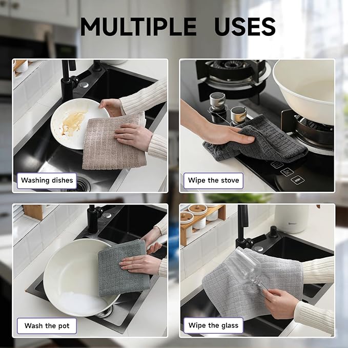100% Cotton Kitchen Dish Cloths Set (8 Pack) – 13 x 13 Inches Ultra Soft Absorbent Dish Towels for Washing Dishes Scrubbing Dish Cloths Sets