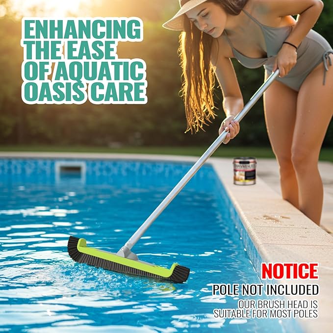 18" Pool Brush Head for Cleaning Swimming Pool Walls, Curved Ends High-Efficiency Scrub Brush for Tile, Flooring and Vinyl Pools, Fiberglass, Fits Φ1.25” Poles (Green & Black & Dark Gray)