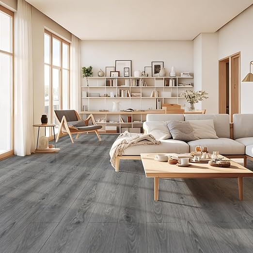 Art3d 15 Sq.ft Peel and Stick Floor Tiles, 10Pcs Luxury Vinyl Plank Flooring Wood Look, 36" × 6" Adhesive and Waterproof Tile Sticker for Bedroom, Living Room, Kitchen, Gray