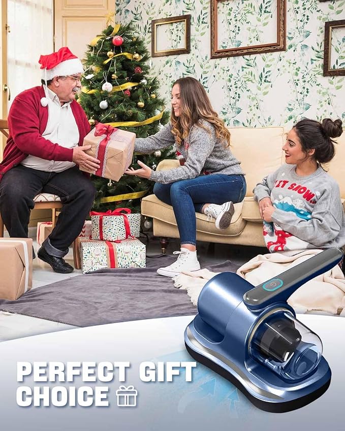 Mattress Vacuum Cleaner, Cordless Bed Vacuum Cleaner with UV Light Sanitizing, Ultrasonic & Heating Tech with 2 PCS HEPA Filters, 2 Speeds Handheld Vacuums for Mattress Sofa, Pet Hair, Carpets