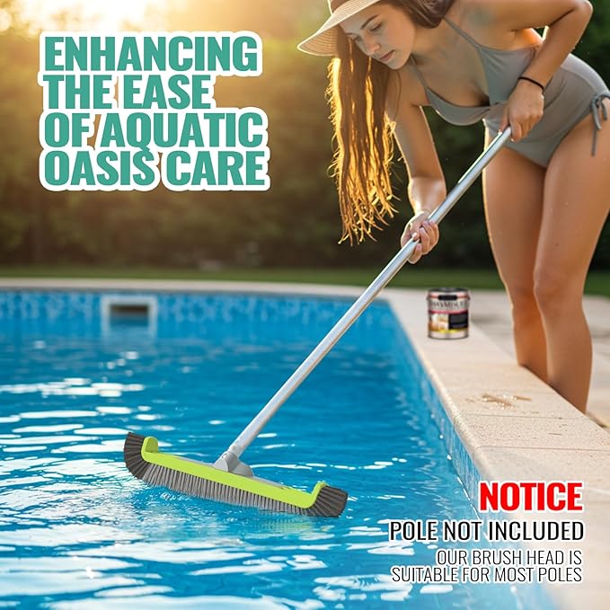 18" Pool Brush Head for Cleaning Swimming Pool Walls, Curved Ends High-Efficiency Scrub Brush for Tile, Flooring and Vinyl Pools, Fiberglass, Fits Φ1.25” Poles (Green & Dark Gray & Gray)