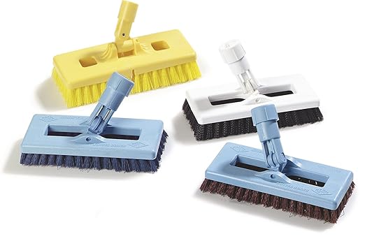 SPARTA 363883103 Plastic Block Swivel Scrub Brush, Polyester Bristles, 1" Bristle Trim, 8" Length x 3-1/2" Width, Black/White