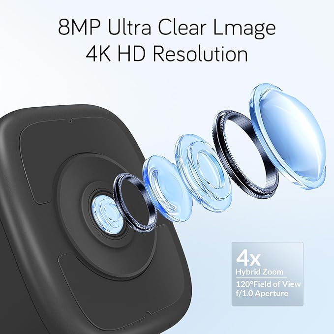 HIEASY 8MP 4K Window Security Camera, Dual-Band 2.4/5GHz WiFi Glass-Mount Camera, Anti-Reflection Night Vision, AI Human Detection, 24/7 Continuous Recording, Includes 32GB SD Card, Black (4K-Black)
