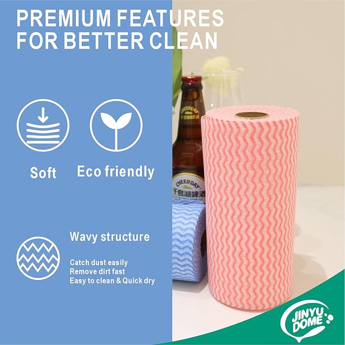 Handi Wipes Reusable Cloth Disposable Cleaning Cloth Kitchen Dish Cloth Dish Towels Dry Blue Washable Wipes Kitchen Dish Rolls, Total Pack of 200, Red