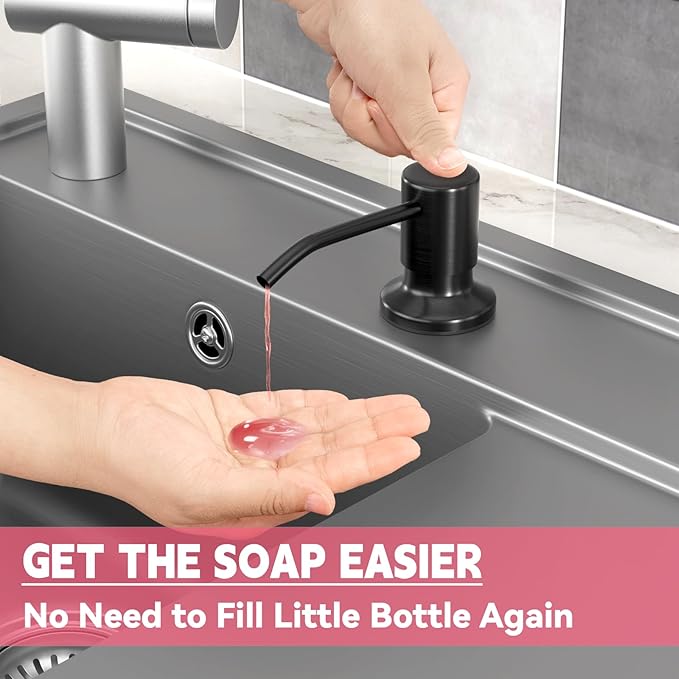 Sink Soap Dispenser, OHiHi Kitchen Sink Soap Dispenser with 47" Extension Tube, Wide Pump Head Base, No Water Leaking, No Need to Fill The Little Bottle Again, Black