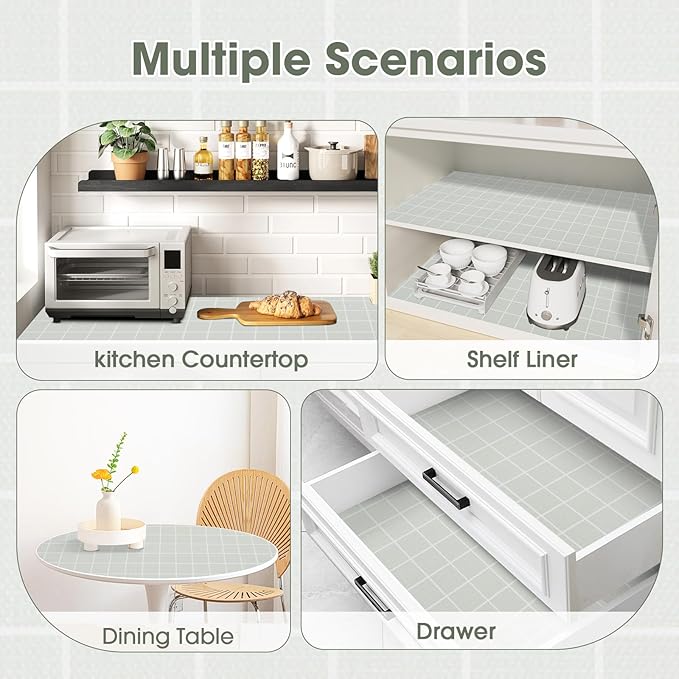 Drawer and Shelf Liner, Non-Slip Kitchen Cabinet Liners Non-Adhesive Thick Strong Grip Waterproof Washable Mats Protect Dresser Shelves Cupboard Bathroom Cabinets, Light Green, 24 in X 10 FT