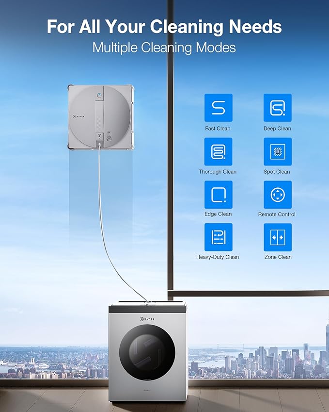ECOVACS WINBOT W3 Omni Robot Window Cleaner with Auto-Clean & Multi-Functional Station, Win-SLAM 5.0 Smart Navigation, Intelligent Cleaning with Triple Spray System, 12-Level Protection
