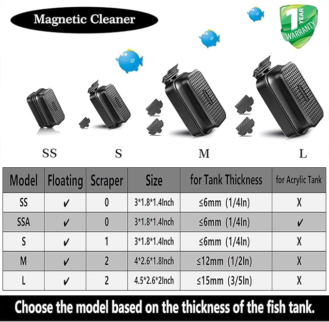 Carefree Fish Aquarium Super Strong Magnetic Cleaner for Acrylic Tank and Glass Fish Tank Magnet Brush Floating