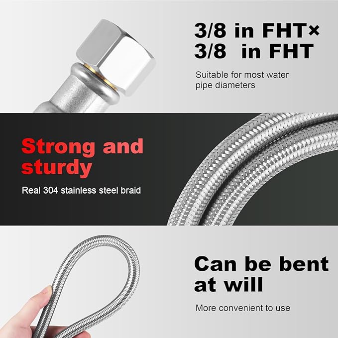 Dishwasher Installation Kit, 15ft,Dishwasher Water Supply Line, Stainless Steel Braided Burst Proof Hose ⅜"by⅜" Kit With Tee Stop Valve