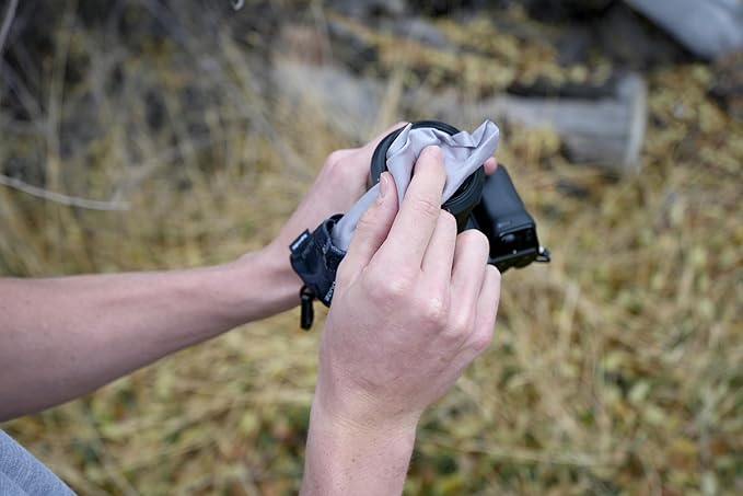 SPUDZ Classic Microfiber Lens Cleaner – Clip-On Pouch, Washable – for Binoculars, Scopes, Glasses, Screens | Alpine Mountain Camo, 6 x 6 Inch