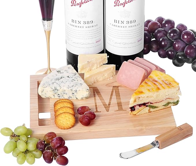 Miicol Wood Charcuterie Board, Monogram Cheese Board 10 Inch, Personalized Initial Cutting Board with Spreader, Unique Housewarming Gift, Ideal for Kitchen, Home, Letter T