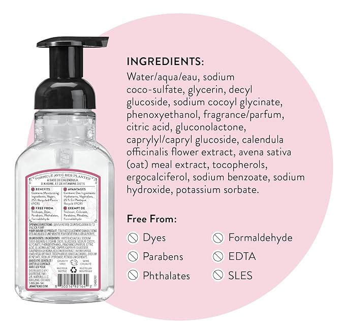 J.R. Watkins Foaming Hand Soap Pump with Dispenser, Moisturizing Foam, Alcohol-Free, Cruelty-Free, Use as Kitchen or Bathroom Soap, Fleurs de Cerisier/Cherry Blossom, 9 fl oz, 3 Pack