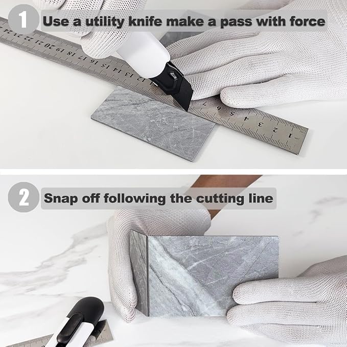 AULIGET Peel and Stick Backsplash Wall Tiles, 3" x 6" PVC Grey Marble Faux Stick on Tiles for Backsplash Kitchen and Bathroom, 4 Pieces