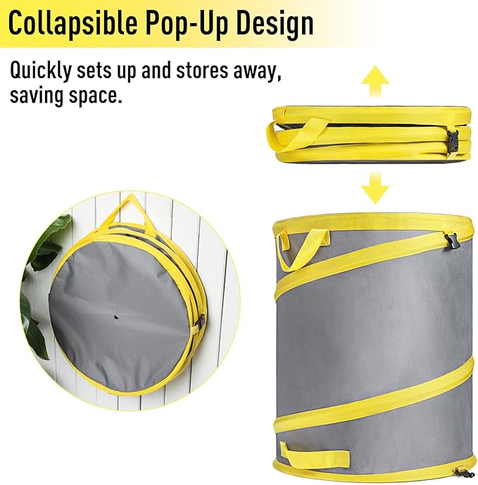 Jardineer 3Pcs Collapsible Garden Leaf Bag Set, Include 30-Gallon Pop Up Trash Can, Leaf Scoops and Gardening Glove, Resuable Yard Waste Container for Lawn Care and Camping