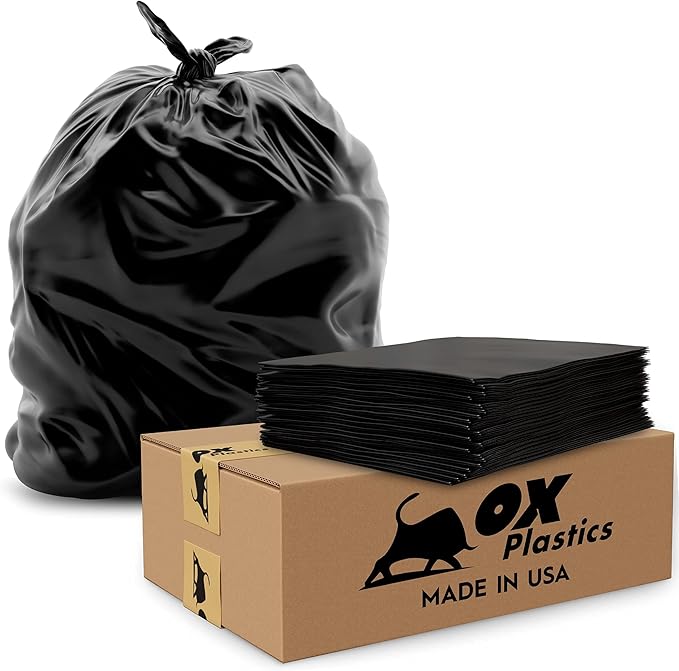 55 Gallon Trash Bags Heavy Duty โ Large Black Contractor Bags 36x52" โ Industrial, Yard Waste, Lawn & Leaf, Construction Garbage Can Liners โ Made in USA (3 Mil, 25 Count)