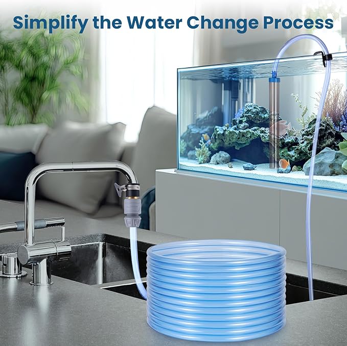 Fish Tank Vacuum Gravel Cleaner Gravel Vacuum for Aquarium,Siphon Aquarium Water Changer for Fish Tank with Four Faucet Adapter and Long Hose(50 Feet)