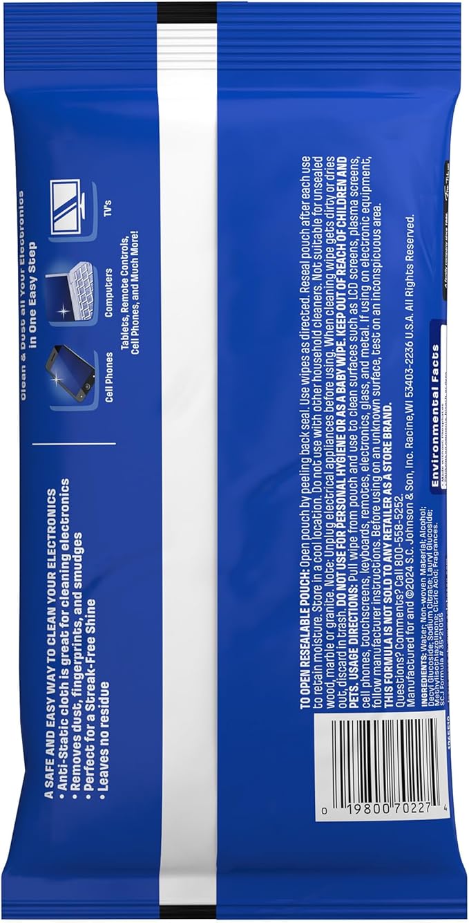 Windex Electronic Cleaning Wipes, Pre-Moistened Screen Wipes for TVs, Phones, and Other Electronics, Resealable for a Freshness Lock, 25 Count