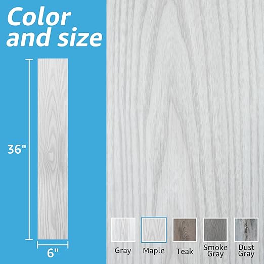 Art3d 60 Sq.ft Peel and Stick Floor Tiles, 40Pcs Luxury Vinyl Plank Flooring Wood Look, Adhesive and Waterproof Tile Sticker for Bedroom, Living Room, Kitchen, Light Gray