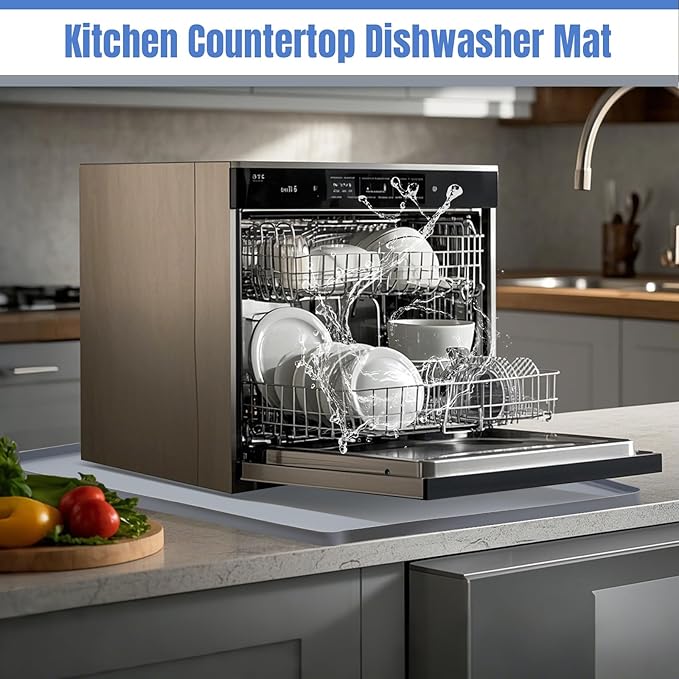 Dishwashers Drip Pan, Prevent Water Leakage and Protect Countertop & Floor, 23.6''x23.6'' Dishwasher Mat, Non-Slip & Leak-Proof Silicone Mat with 0.6'' Raised Edge, for Under Most Portable Dishwasher