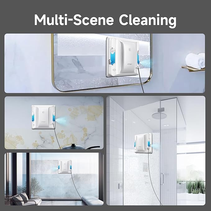 FMART W7 Window Robotic Vacuums 4000Pa Suction, Double-Sided Water Spray, Anti-Falling & Intelligent Edge Detection,Window Robotic Vacuums for Indoor/Outdoor High-Rise Windows