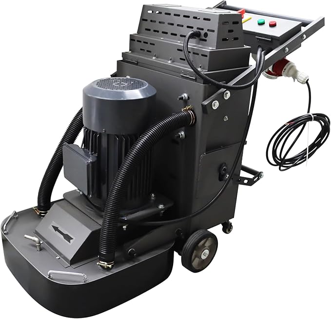Hand-Push Cement Ground Grinder Floor Grinding Polisher Floor Polishing Machine with 9pcs Grinding Heads 40L Dust Bucket for Old Ground Restore 220V