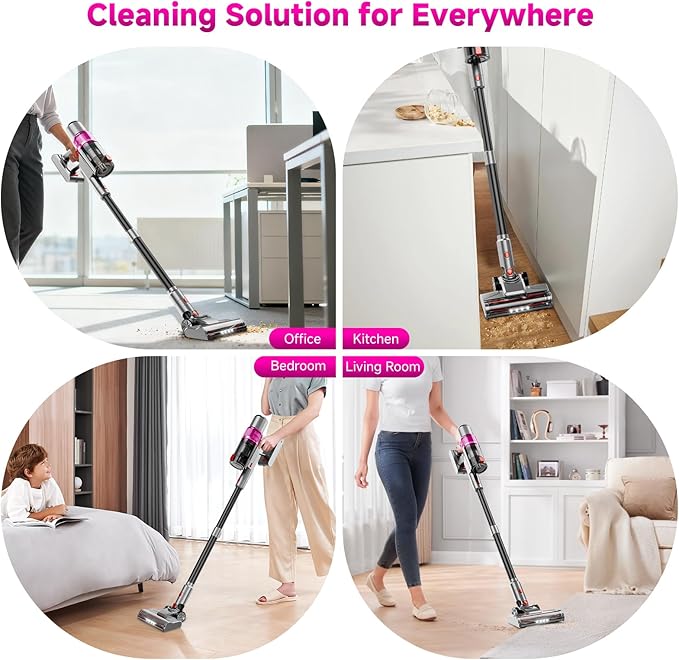 Cordless Vacuum Cleaner: 40KPA Powerful Suction Cordless Stick Vacuum Cleaners for Home, Anti-Tangle Brush, Lightweight, 6-in-1 Rechargeable Vacuum for Pet Hair/Carpet/Hard Floor(Purple)