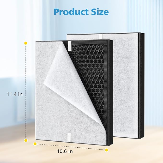 3 Pack PR1 Replacement Filter for Mooka Mode PR1 Air Purifier, HEPA & Activated Carbon Filter for Home Large Room up to 2200sq.ft, includes 6Pcs Washable Pre Filters Remove Pollen Dander Smoke Dust