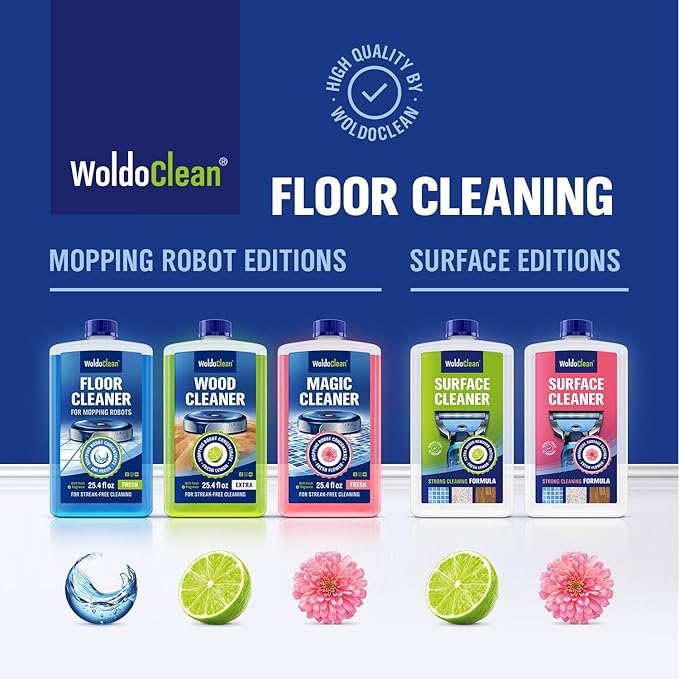 WoldoClean Wood Floor Cleaner for Robot Mops 25.36 fl.oz - pH-Neutral & Streak-Free, Compatible with Roborock, Dreame, Roomba, Tineco, Hardwood & Laminate Concentrate