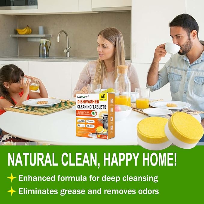 Dishwasher Cleaner and Deodorizer Tablets - 40 Pack, Powerful Deep Cleaning, Natural Formula, Effective Limescale & Odor Removal, Calcium, Scale, Hard Water Stains, Oil, Compatible with All Models