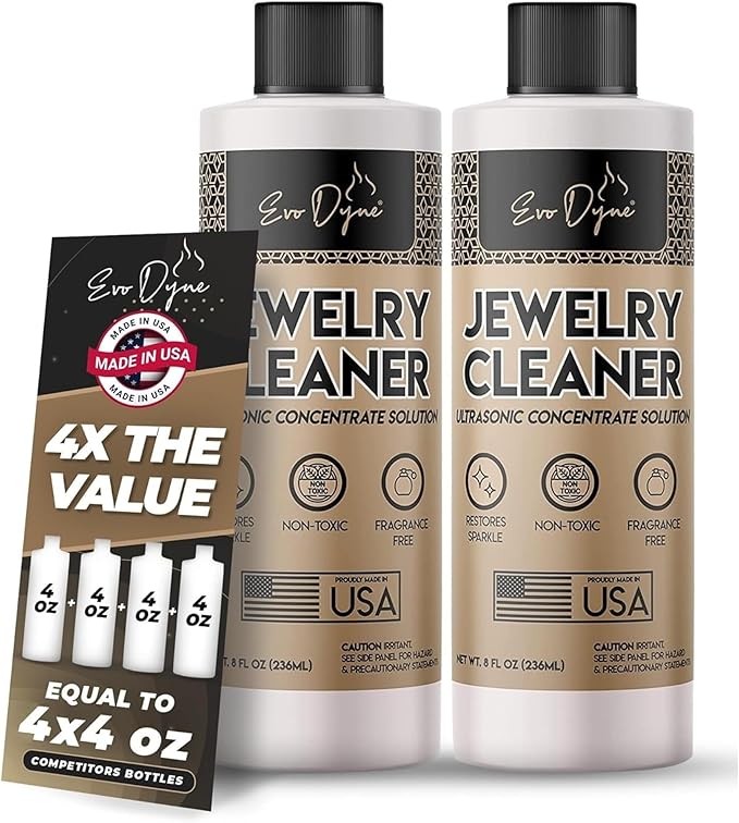 Ultrasonic Jewelry Cleaner Solution (16oz) Concentrated Jewelry Cleaner for Diamonds, Gold, Silver & More | Compatible with Ultrasonic Machine (s) - Made in USA