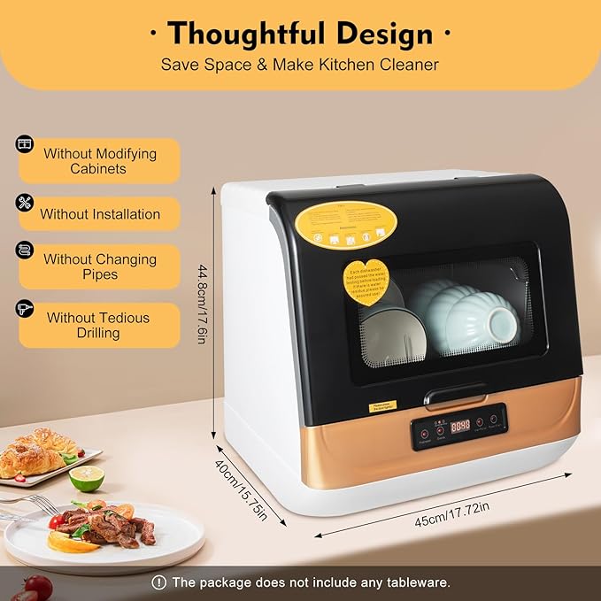 800W Portable Countertop Dishwasher with 3 Washing Modes,2 Drying Method Washing Dishwasher for Small Apartments, Dorms and RVs,No Hookup Needed