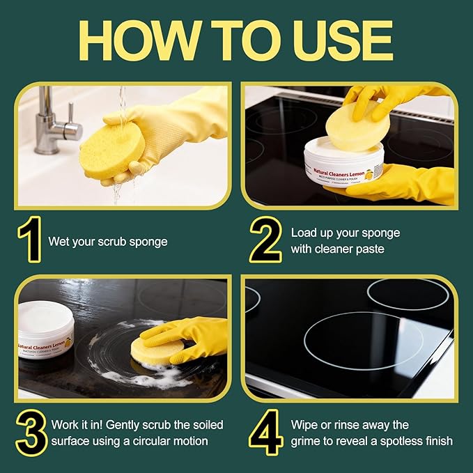 All Purpose Cleaner and Polish Paste - Glass Oven & Stove Top Cleaner for Kitchen Burnt Pans Cooktops Sinks Tile & White Shoes - Natural Multi Surface Grease Marker & Hard Water Stain
