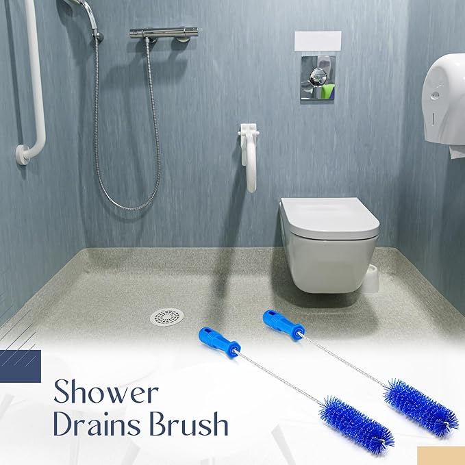 Baderke 2 Pieces Drain Brush Pipe Cleaning Blue Tube Brushes 19.7 Inch Plastic Shower Pipe Flexible Cleaning Tool(19.7 x 1.5 Inch)