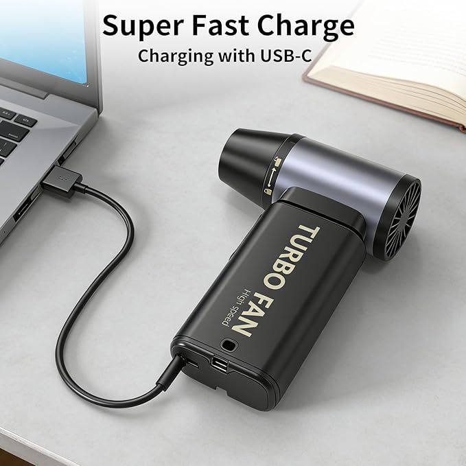 Compressed Air Duster-100000RPM Electric Air Duster for PC&Keyboard Cleaning,4-Speed Cordless Turbo Fan Rechargeable Reusable Compressed Air Blaster, Air Bed, Outdoors, Home