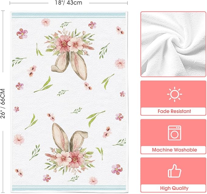 Artoid Mode Light Blue Stripe Polka dots Rabbit Bunny Easter Kitchen Towels Dish Towels, 18x26 Inch Seasonal Spring Decoration Cleaning Set of 4